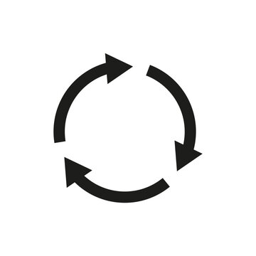 Semicircular double arrows rotate. Following each other in a circle. Three simple arrows in circular motion. Vector symbol.