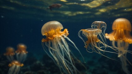 A jellyfish floating - obrazy, fototapety, plakaty
