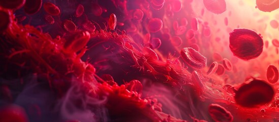 3D rendering a detailed of red blood cells (erythrocytes) flowing through an artery