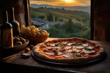 Authentic italian pizza: traditional cuisine in charming italian settings - obrazy, fototapety, plakaty