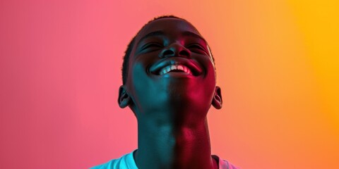 Joyful African Man with Vibrant Background - obrazy, fototapety, plakaty