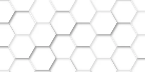 Fotobehang   Abstract background with hexagons. Geometric hexagon polygonal pattern background vector. seamless bright white abstract honeycomb grid 3d cell tile technology texture backdrop concept. © MOHART PARK