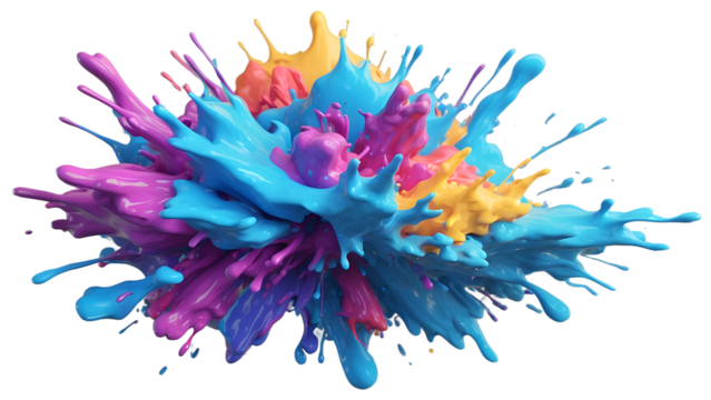 abstract art, colorful splash, vibrant colors, paint explosion, artistic brush strokes, grunge stains, transparent background, dynamic design, contemporary artwork, energetic composition, vivid hues, 