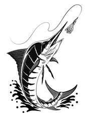 Marlin Fishing Vector Illustration Isolated Black and White