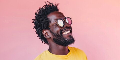 Smiling African Man with Trendy Glasses - obrazy, fototapety, plakaty