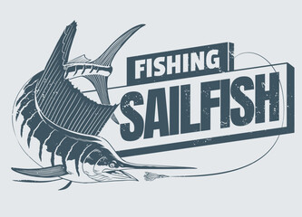 Sailfish Fishing Shirt Design Vintage with Rough Texture
