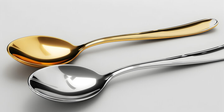 browne and white spoone on silver background, Chic Bronze and White Spoons Arrangement on Silver Background