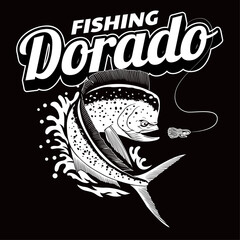 Shirt Design of Dorado Fishing Illustration Vintage Style