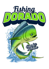 T-Shirt Design of Fishing Dorado Fish Illustration