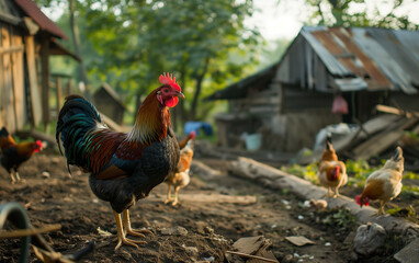 Chicken in house area. Generative AI