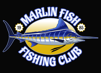 T-Shirt Design of Marlin Fishing Club Vintage Style