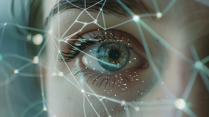 AI, artificial intelligence, predictive algorithm using facial coding and eye tracking to measure a person's response to an advertising campaign. Ad attention research, neuromarketing, facial encoding