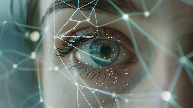 AI, artificial intelligence, predictive algorithm using facial coding and eye tracking to measure a person's response to an advertising campaign. Ad attention research, neuromarketing, facial encoding