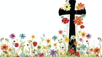 Floral Grave Cross flat vector isolated on white background