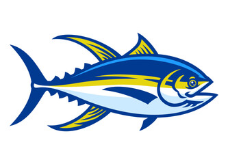Yellowfin Tuna Fish Cartoon Mascot Isolated