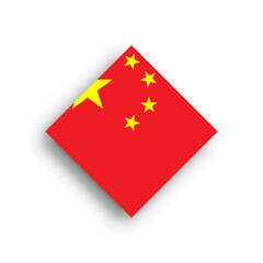 China flag - rhombus shape icon with dropped shadow isolated on white background