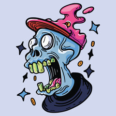 Funny cool comic skull character vector illustration yelling