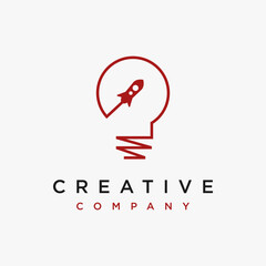 Creative minimalist light bulb and rocket logo icon vector template on white background