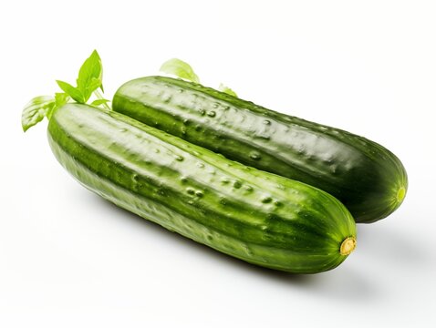 Two Cucumbers Isolated on White Background. Generative AI
