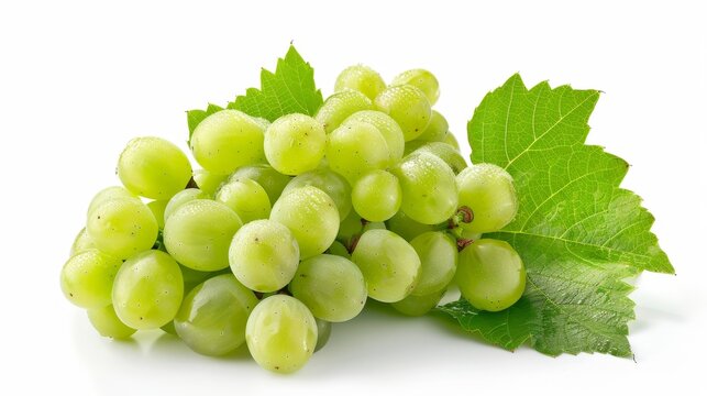 Isolated green grape leaves with clipping path on white. Full depth of field.
