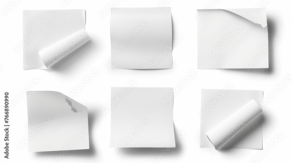 Poster this is a collection of a few white note papers on white backgrounds. each one is shot separately.