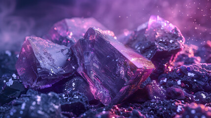Palladium mineral rocks, prime lens, macro close-up shot, isolated against purple background. Bright, studio lighting. Uncut, mined, mining, raw 