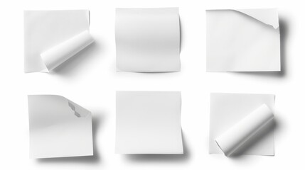 This is a collection of a few white note papers on white backgrounds. Each one is shot separately. - obrazy, fototapety, plakaty