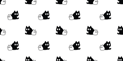 cat seamless pattern black kitten white neko calico munchkin pet vector cartoon doodle gift wrapping paper tile background repeat wallpaper illustration isolated design