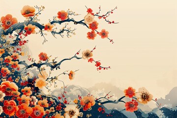 Stylish floral-themed kimono design. - obrazy, fototapety, plakaty