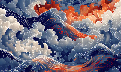 Vibrant Abstract Waves Inspired by Japanese Art Style background