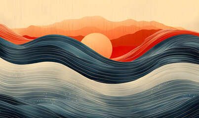 Vibrant Abstract Waves Inspired by Japanese Art Style background - obrazy, fototapety, plakaty