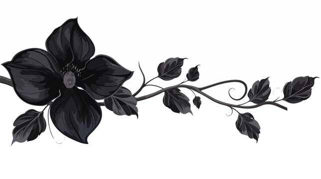 Illustration of black flower with vine leaves flat vector