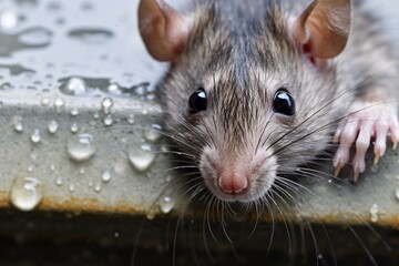 Detailed view of a rat climbing up a drainpipe, indicating potential entry points for rodent exclusion