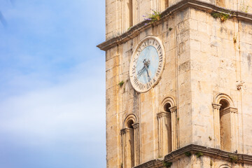 Fototapeta na wymiar Church Bell tower clock, Perast, Montenegro