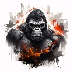 A street art graffiti illustration of a majestic gorilla against a white background