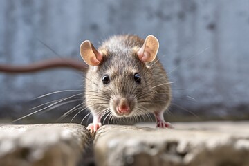 Close-up of a rat running along a wall in search of food, captured in motion to depict the urgency of rat control measures