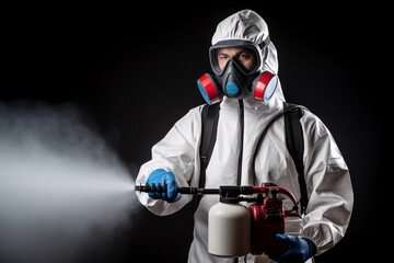 Close-up of a professional exterminator holding a sprayer, ready to eliminate pests