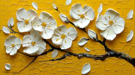 Foto auf Leinwand Oil painting abstract art. Flowers, leaves. Sprinkle the paint on the paper. Shiny golden texture. Prints, wallpapers, posters, cards, murals, rugs, hangings, wall art, art posters. © Zaleman