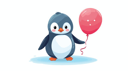Penguin Baby With Balloon flat vector isolated on white