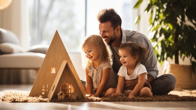 Happy father spending quality time with children on fathers day, making precious memories