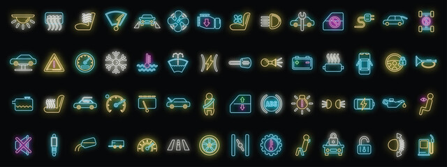 Car dashboard icons set outline vector. Car automobile. Auto transport neon color on black