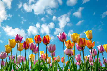 Tulip Symphony: Cinematic Landscape of Colorful Blooms, Spring Background