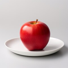 A single red apple resting on a white plate