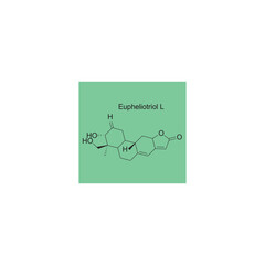 Eupheliotriol L skeletal structure diagram.Diterpenoid compound molecule scientific illustration on green background.