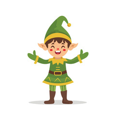 a cartoon of a little elf with a green hat and a green belt.