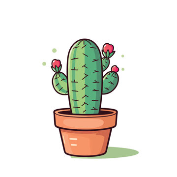 a cartoon of a cactus in a pot with a green background.