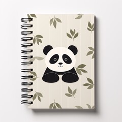 A panda-themed notebook with black and white panda designs on a plain white background
