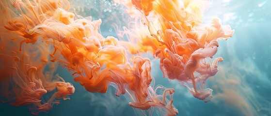 Abstract Swirls of orange and pink Ink in Water
