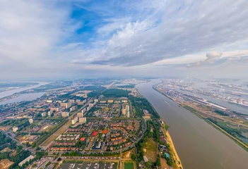  Antwerp, Belgium. Panorama of the city. River Scheldt (Escout). Summer morning. Aerial view © nikitamaykov
