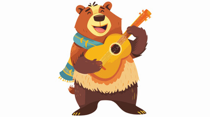 Russian bear with balalaika. Russia Day. Cartoon char